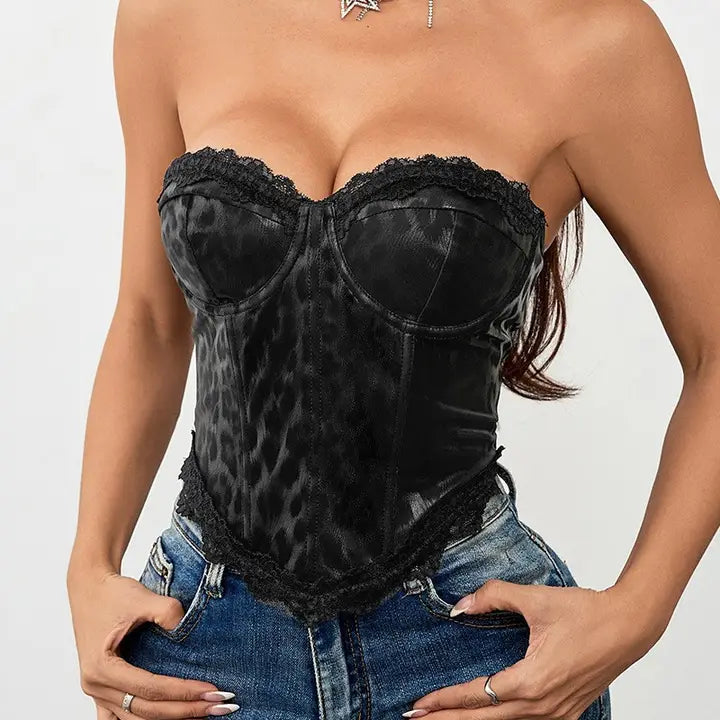 Leopard-Panel Lace Herringbone Corset