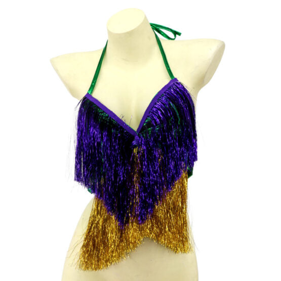 Purple and Gold Fringe Tinsel Halter Top