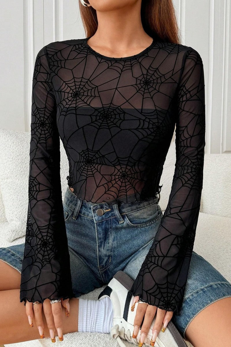 Transparent Ruffled Spider Web T-Shirt Top