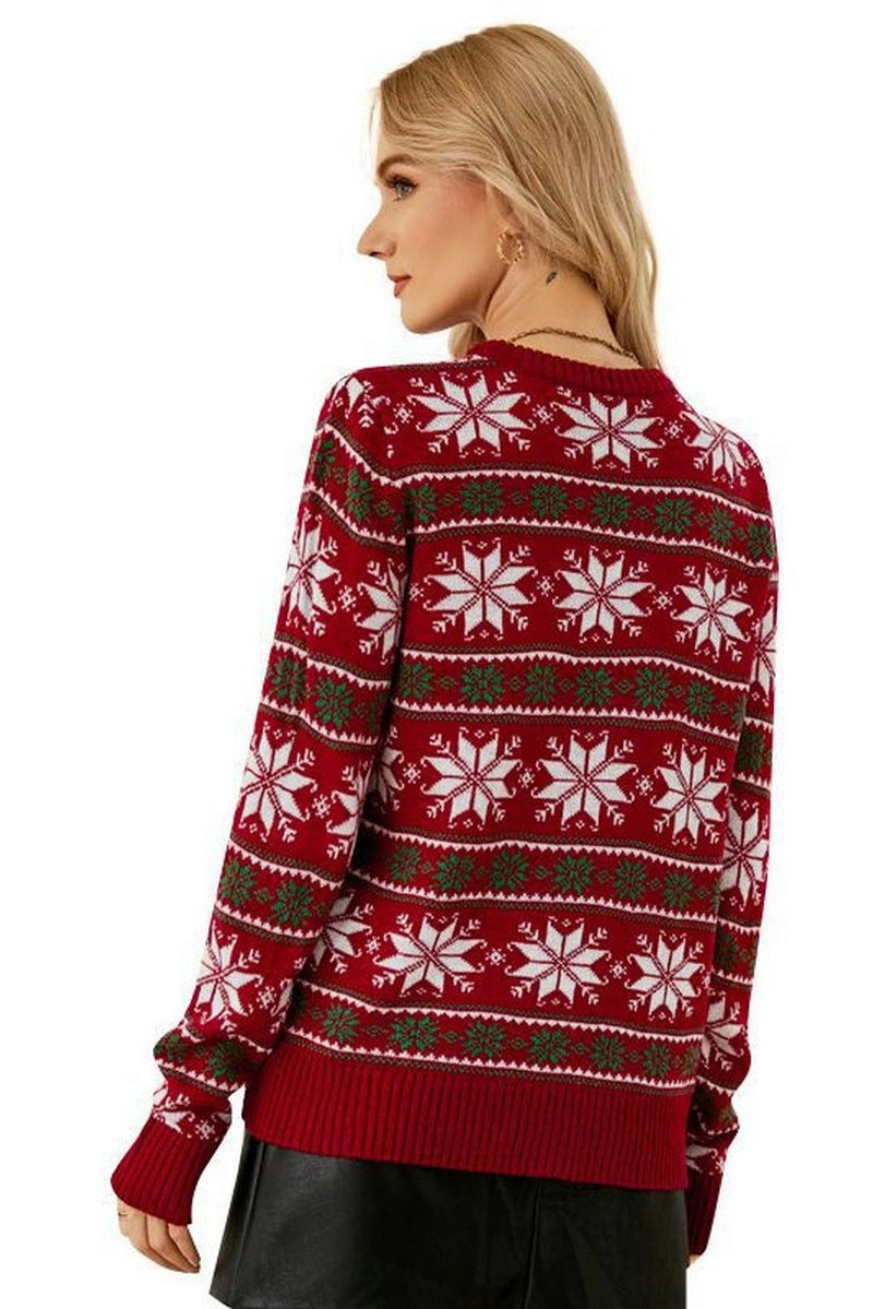 Round Neck Snowflake Red Christmas Sweater