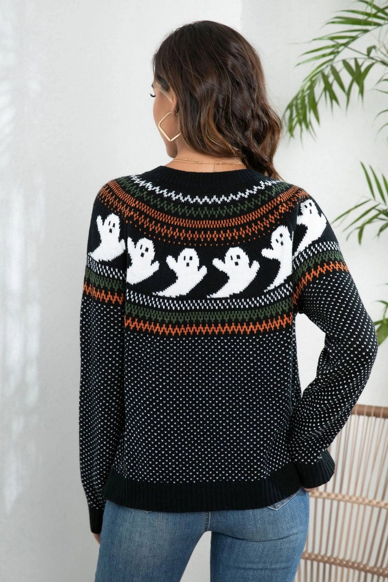 Retro Halloween Polka Dot Ghost Knit Cardigan