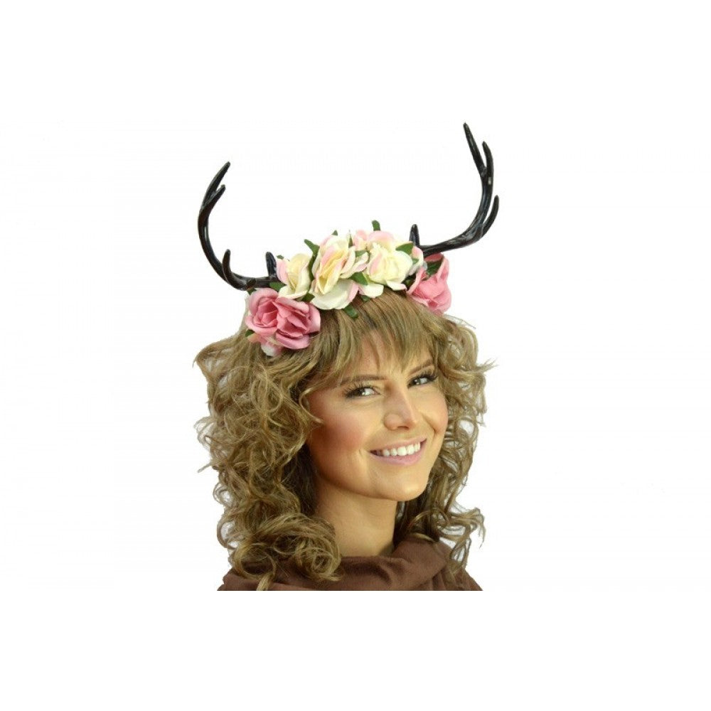Antler Headband w/ Flowers - Black
