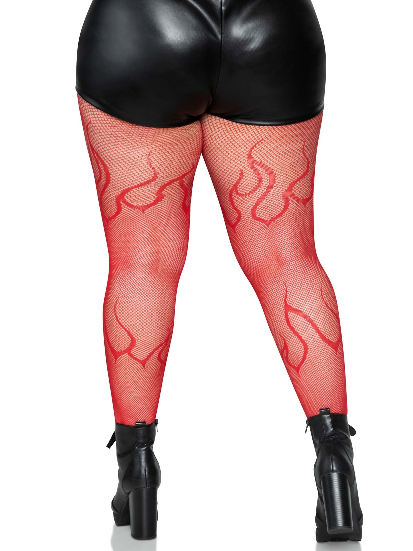 Plus Size Kelly Flame Fishnet Tights - Red