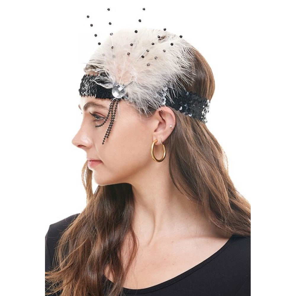Flapper Fan Headband: Black/White