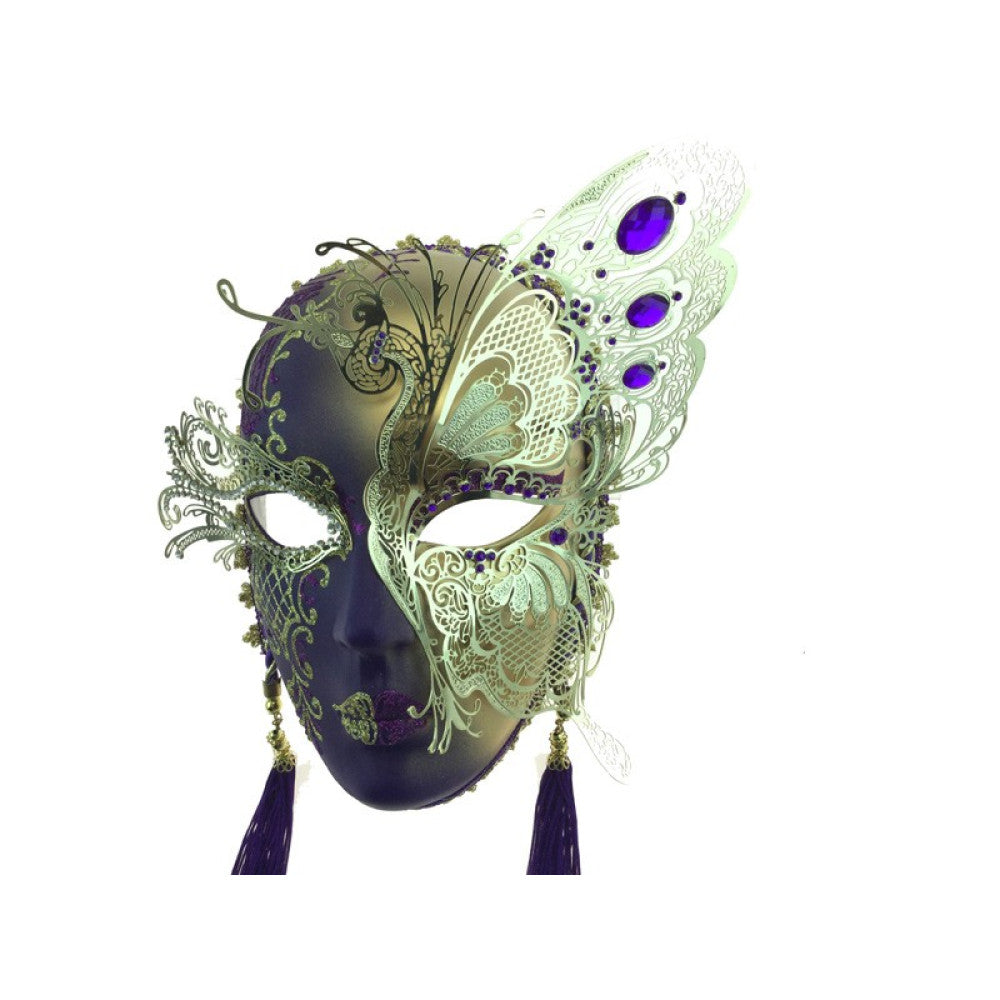 Full Face Mask with Gold Metal with Purple Tassels