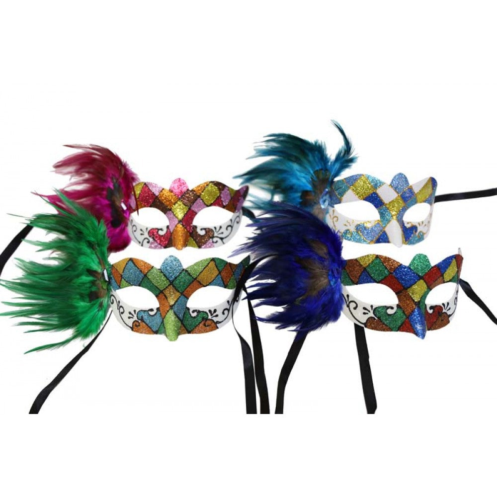 Glitter Diamond Feather Mask