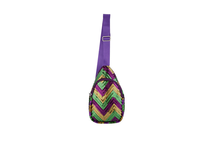 Mardi Gras Sequin Chevron Sling Bag