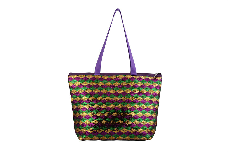 Sequin Mardi Gras Diamond Tote Bag