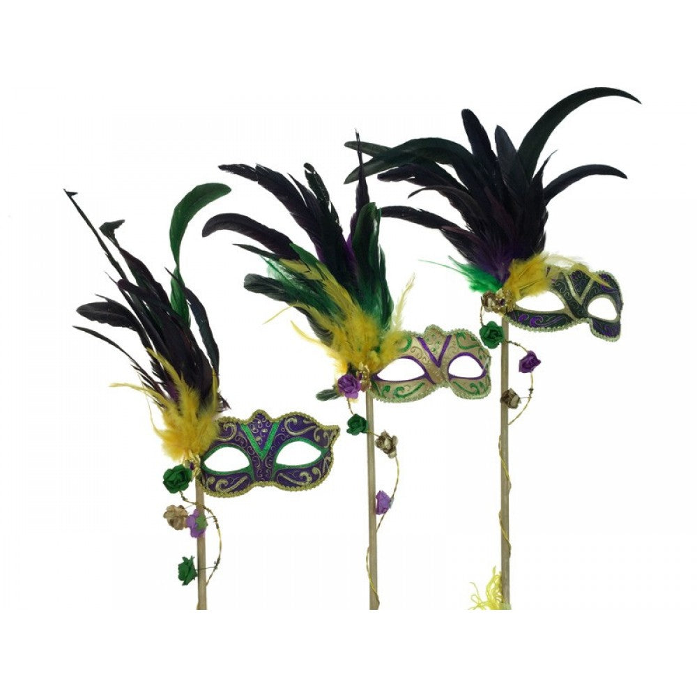 Lace Masquerade Mask with Stick: Purple