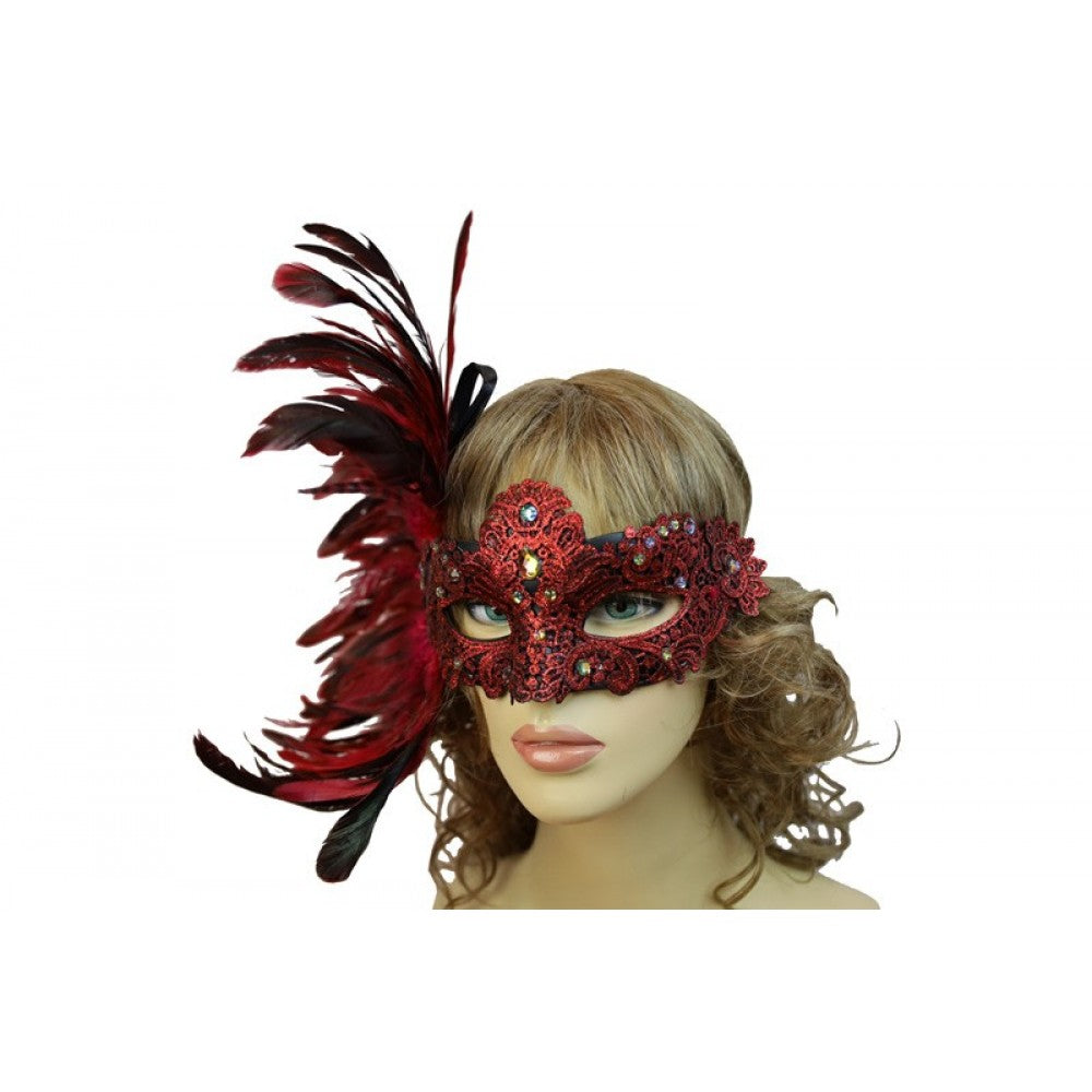 Maquerade Party Feather Mask: Red
