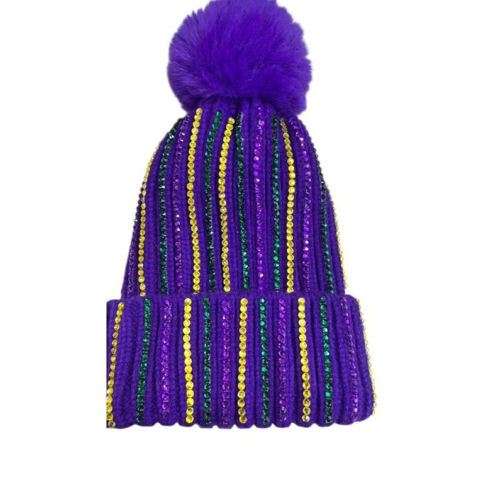 Mardi Gras Purple Beanie Hat with PGG Gems