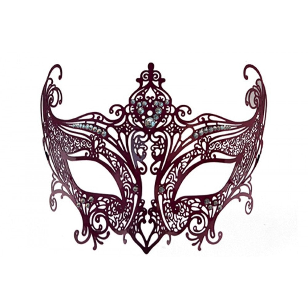 Metal Venetian Mask W/ Stones - Red