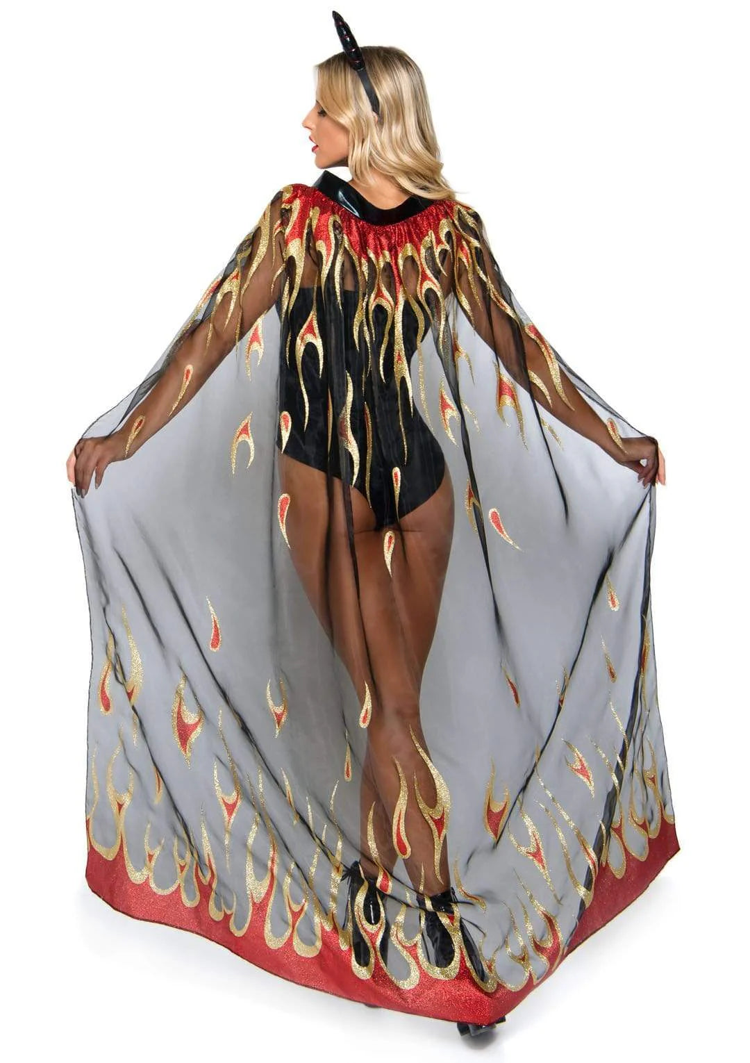 Sheer Glitter Flame Devil Cape w/ Horns