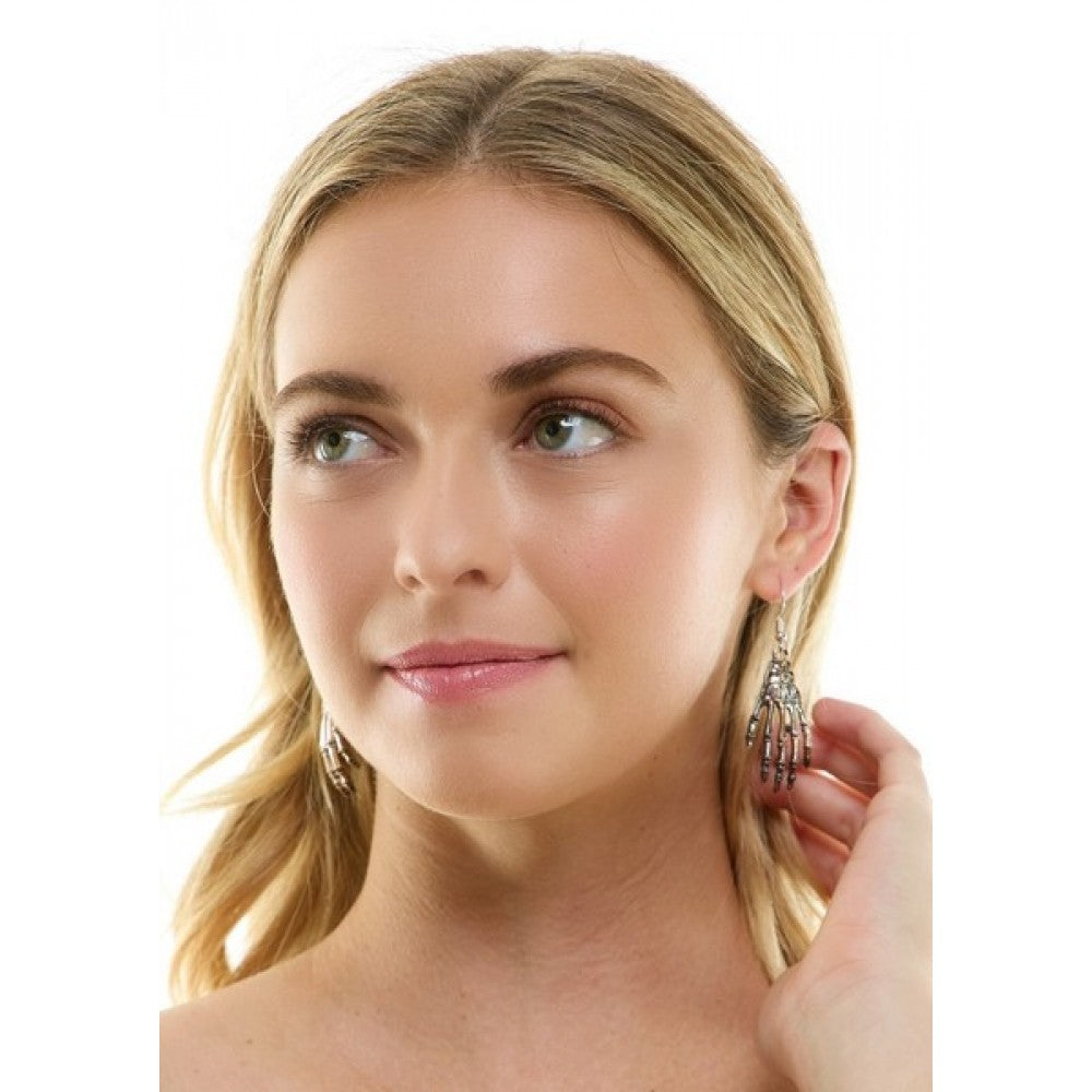 Silver Skeleton Hands Earrings