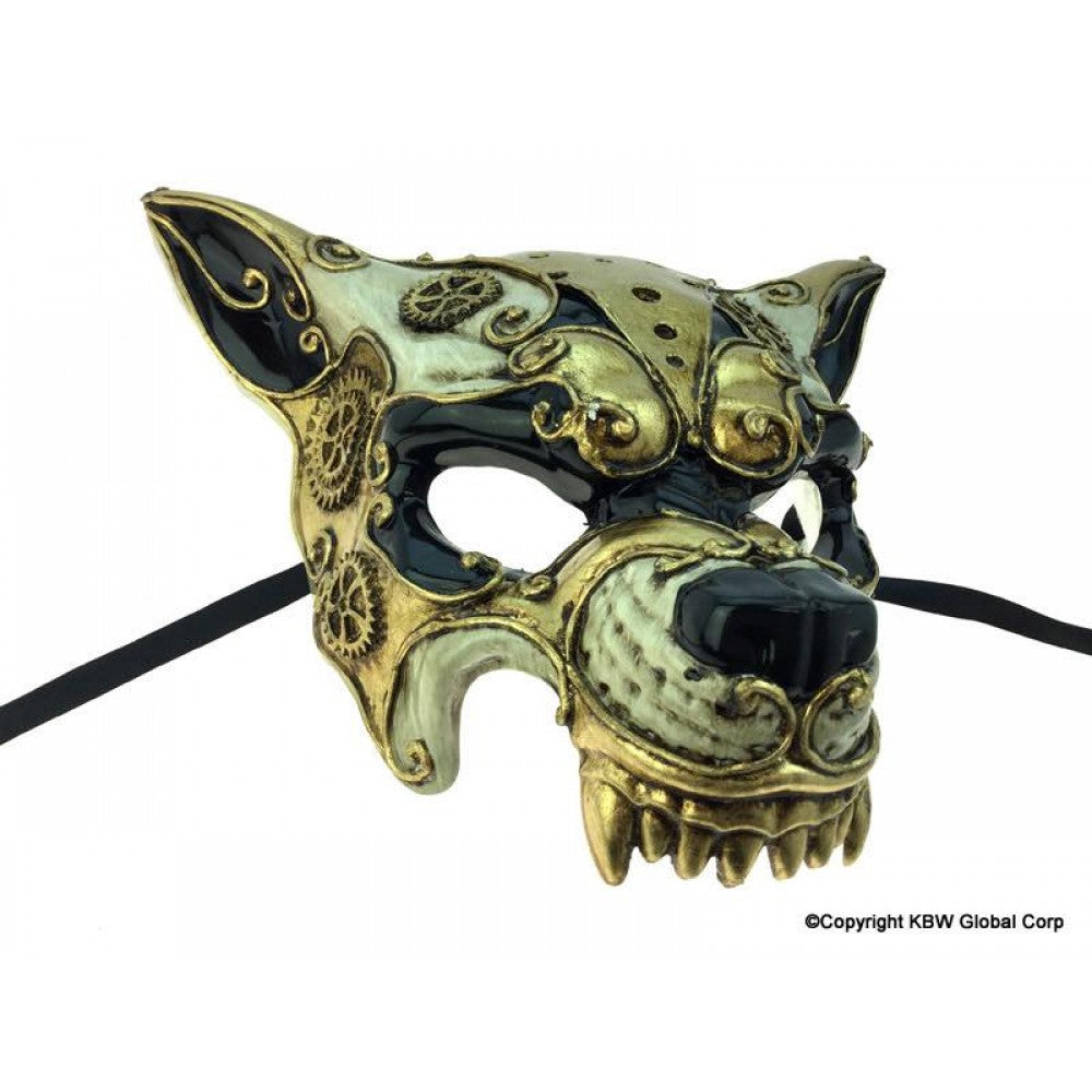 Steampunk Wolf Black And Gold Mask