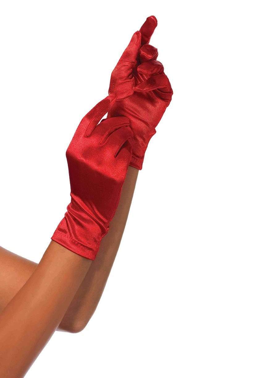 Wrist Length Satin Gloves O/S RED