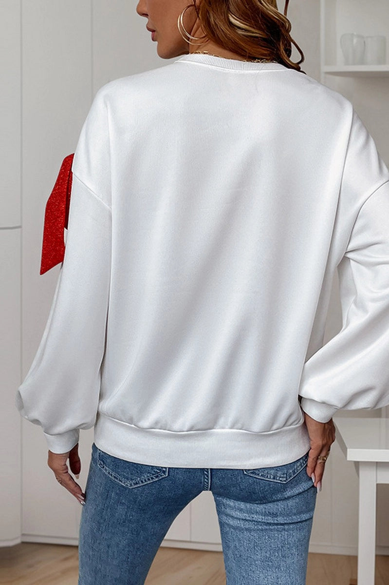 Round Neck Christmas Tie Bow Sweatshirt