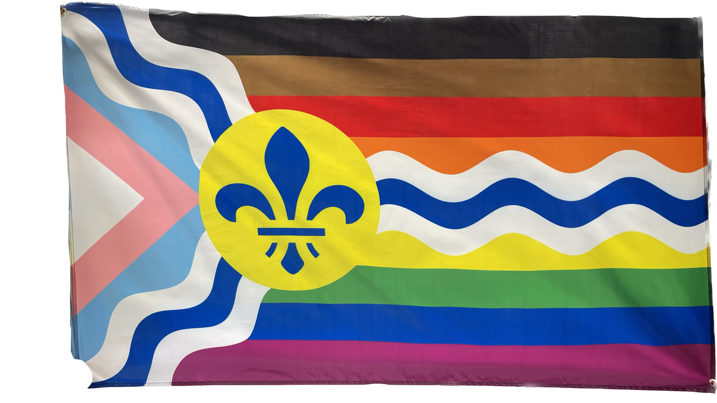 A view of the 3' x 5' St. Louis inclusive Pride Flag.