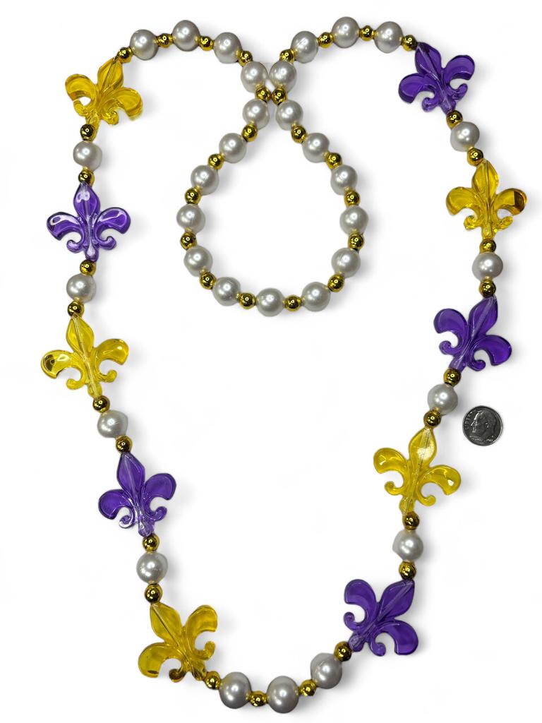 Collector Beads - 40" Purple/Gold Acrylic Fleur De Lis Beads