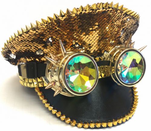 Fashion Jeweled Police Hat - Gold/Black