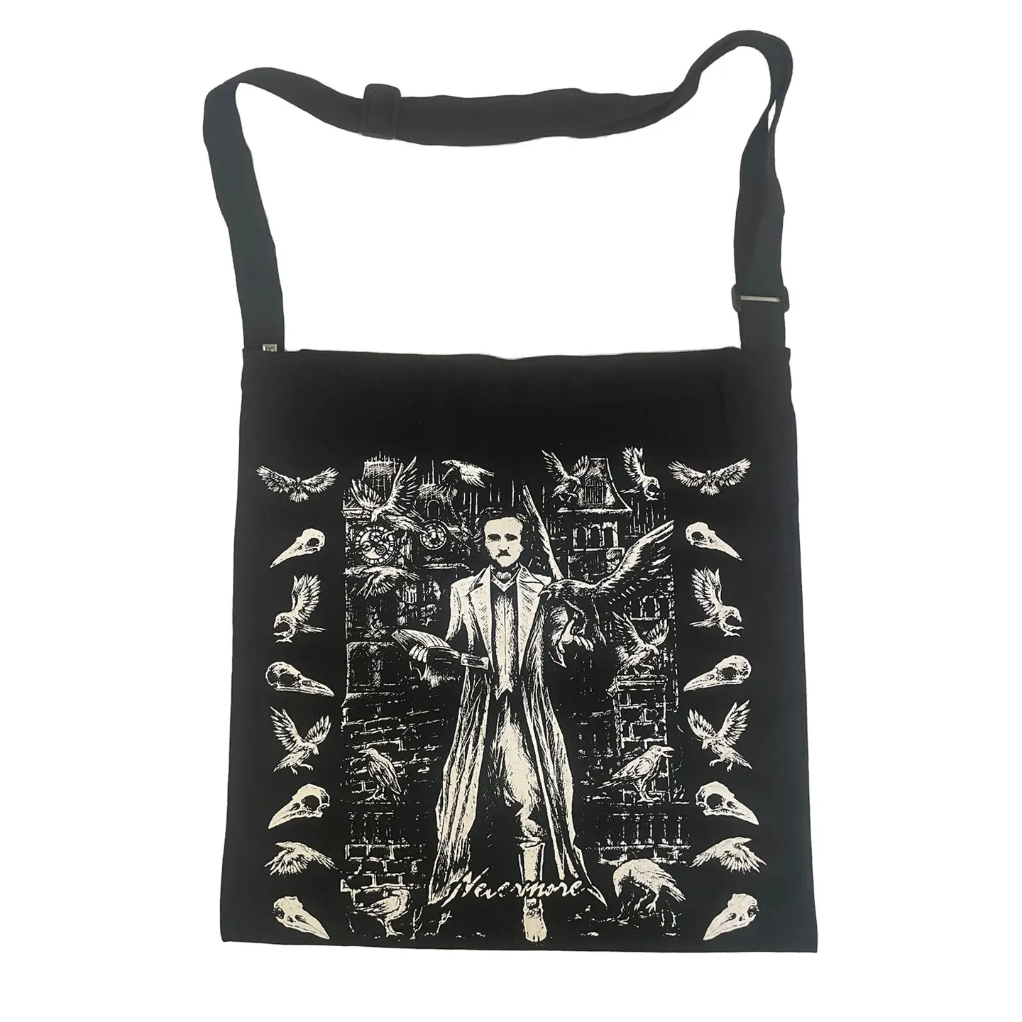 Shoulder Sling Zipper Tote Bag Edgar Allan Poe