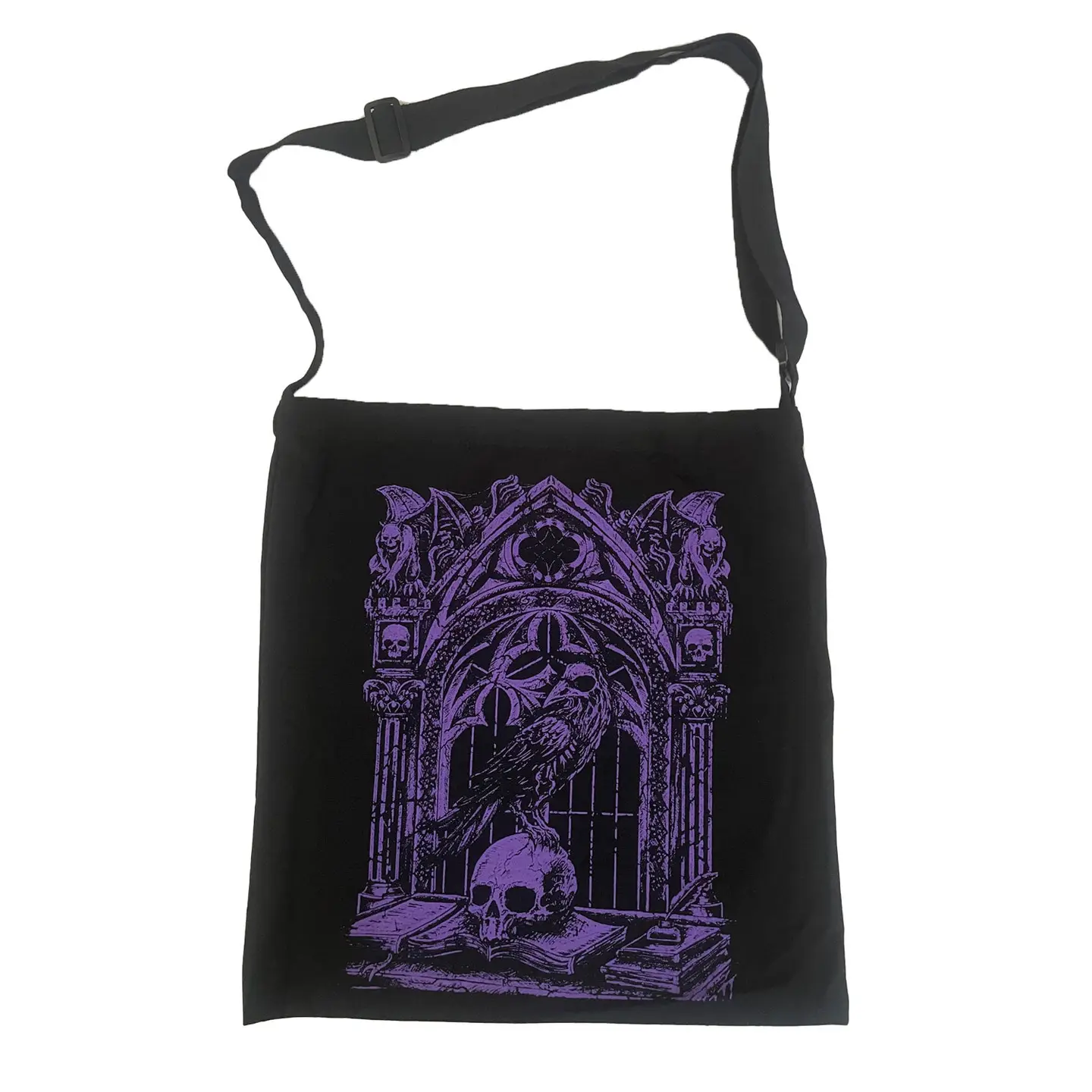 Shoulder Sling Zipper Tote Bag Quoth The Raven Purple