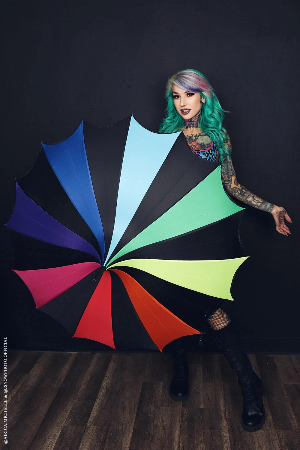 Batwing Pagoda Umbrella Goth Rainbow