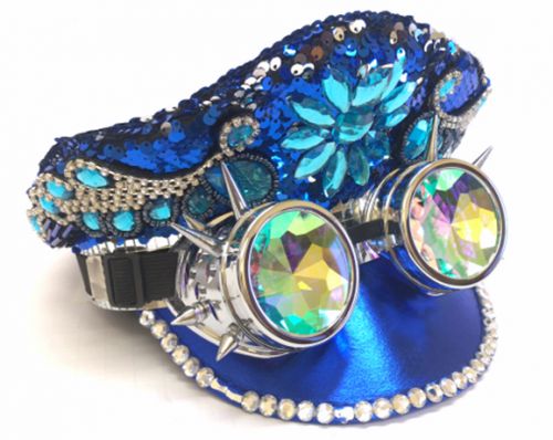 Fashion Jeweled Police Hat - Blue