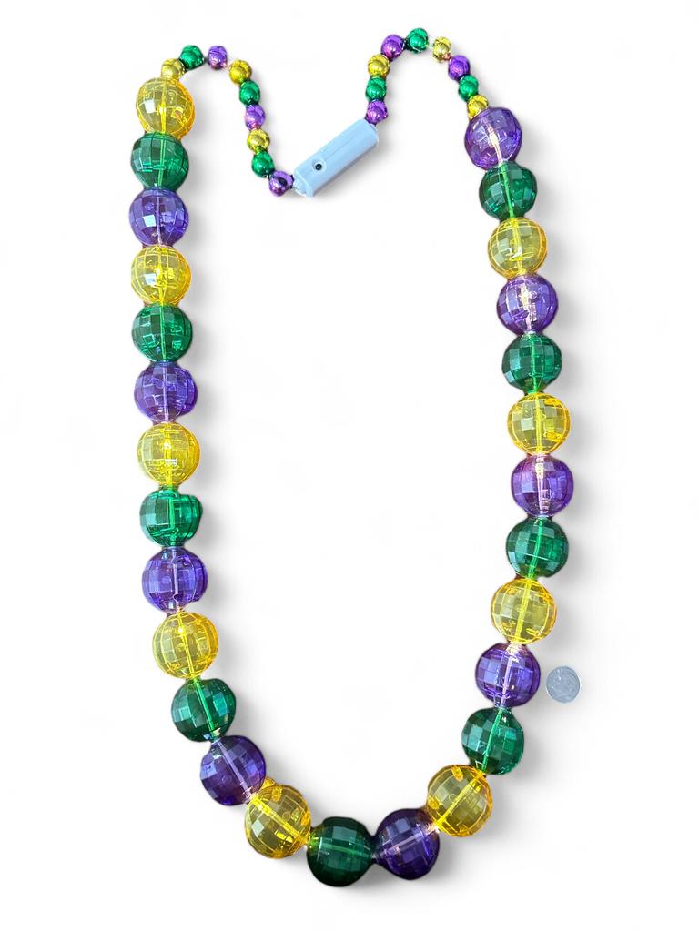 Novelty Beads - Clear Purple Green & Gold Disco Ball Light-Up Beads