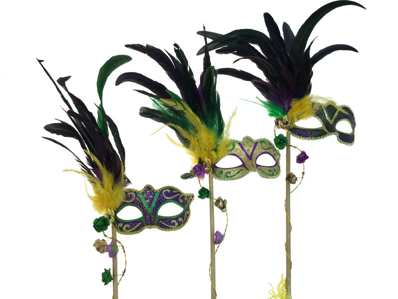 Venetian Mask w/ Flowers on Stick - PGG
