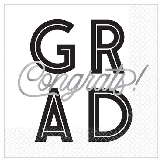 Graduation Luncheon Napkins: GRAD Congrats! Black/White (16ct.)