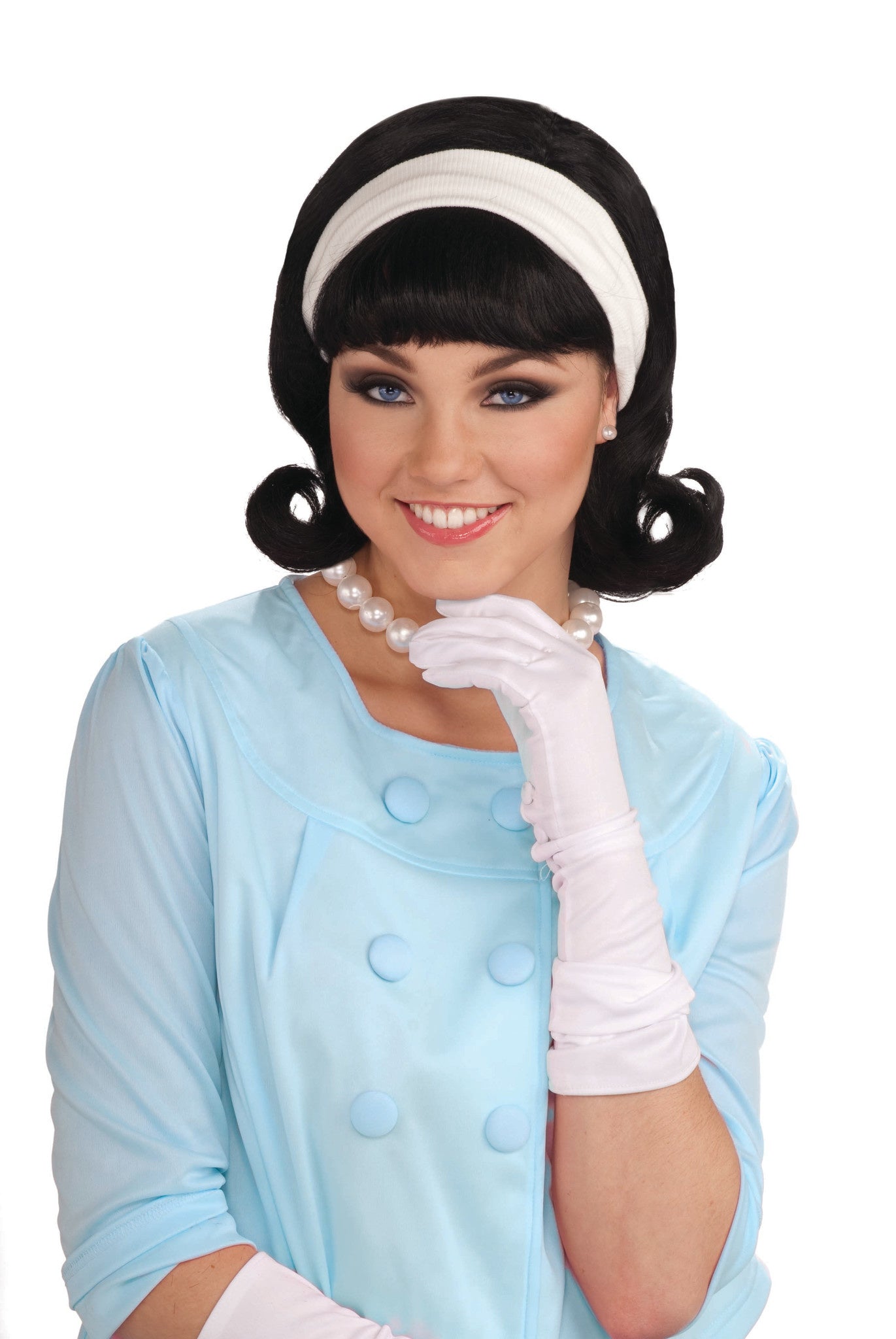 50's Flip Wig With Headband: Black