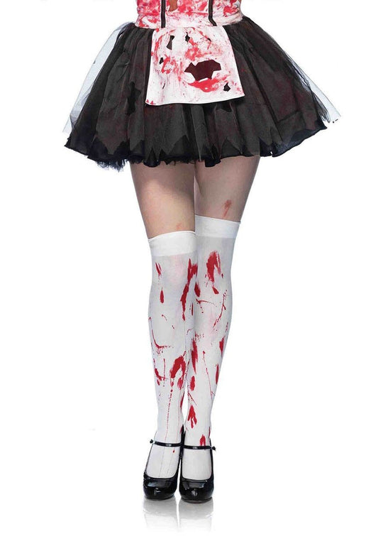Bloody Zombie Thigh Highs - White/Red