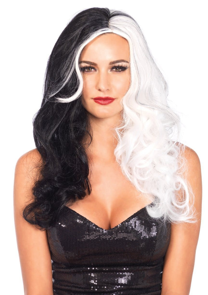 Two Tone Long Wavy Wig - Black/White