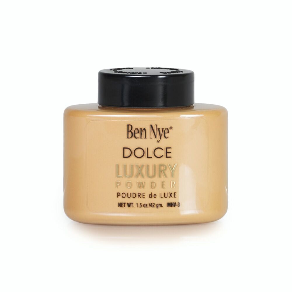 Ben Nye luxury powder in dolce color in a 1.5 oz bottle.