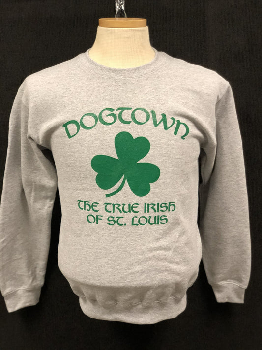 A view of the grey St. Patrick's Day sweatshirt for Dogtown, MO.