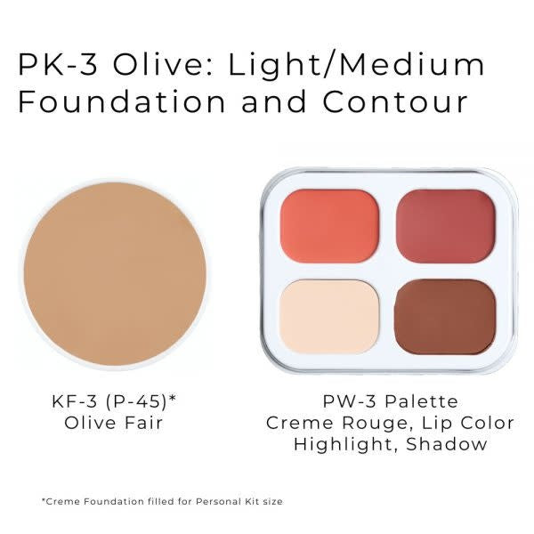 PK - 3 Olive: The Light/Medium foundation and contour from the Ben Nye Creme personal kit.