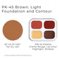 PK - 45 Brown: Light foundation and contour from the Ben Nye Creme personal kit.