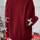 Christmas Bow Jacquard Crew Neck Wine Christmas Sweater