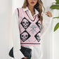 Pink Halloween Skull Jacquard Knit Sweater Vest