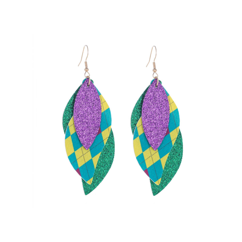 Mardi Gras Plaid Pattern Earrings