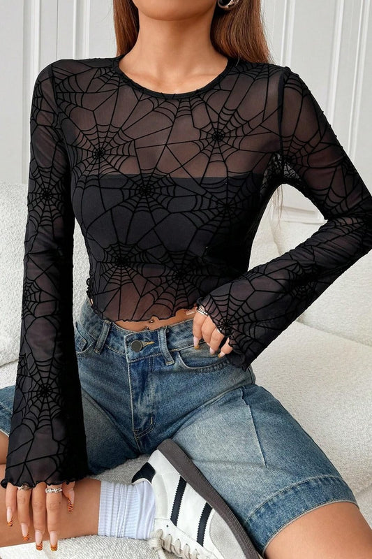 Transparent Ruffled Spider Web T-Shirt Top