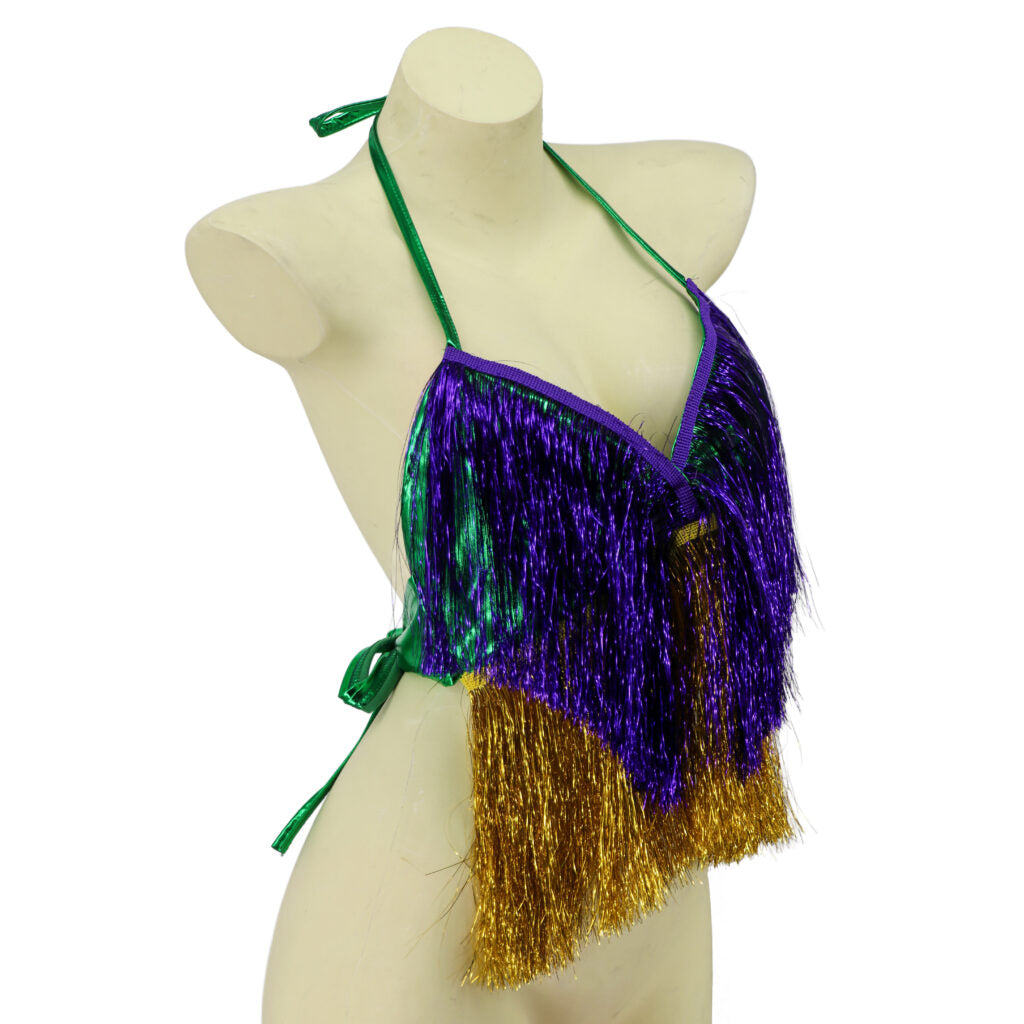 Purple and Gold Fringe Tinsel Halter Top