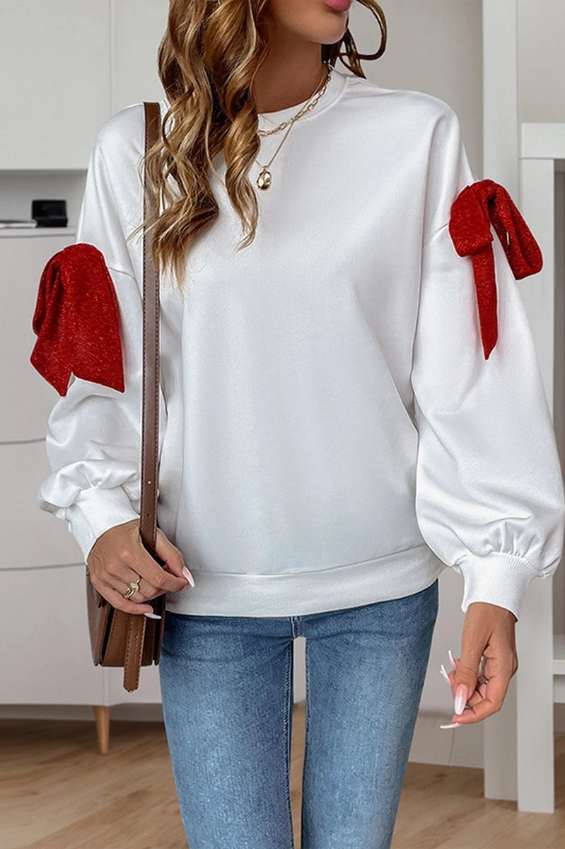 Round Neck Christmas Tie Bow Sweatshirt