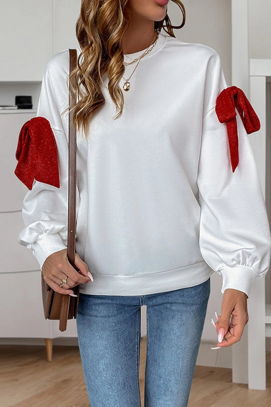Round Neck Christmas Tie Bow Sweatshirt