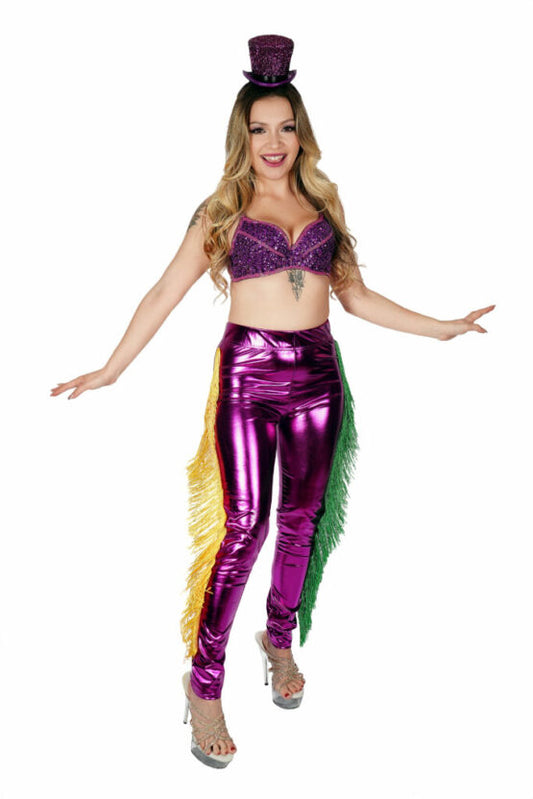 Purple Mardi Gras Shiny Pants with Side Tassels