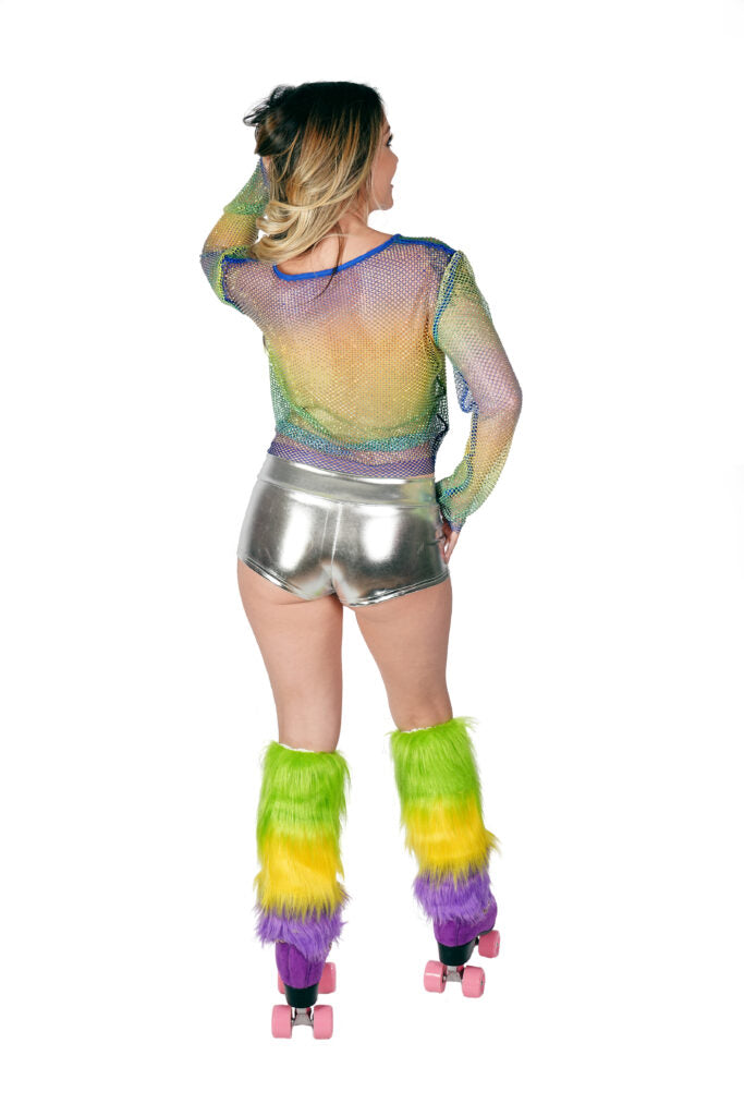 Mardi Gras Crotchet Rhinestone Full Sleeve Top: O/S