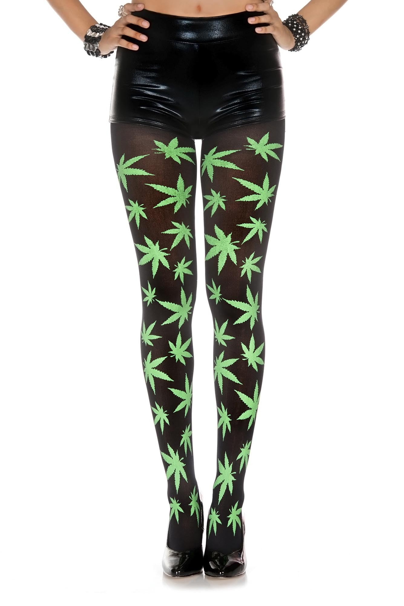 Marijuana Leaf Tights: Black & Green
