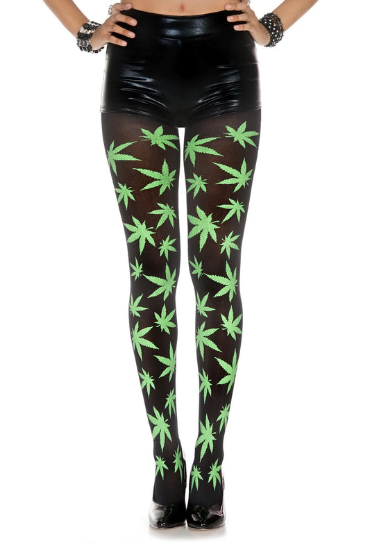 Marijuana Leaf Tights: Black & Green