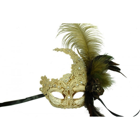 Antique Mask w/ Feathers - Ivory